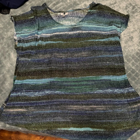 Sparkle Stretchy S/S top green/teal/blue - Avenue size 22/24 EUC - Picture 1 of 3